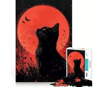 Puzzle da 1000 pezzi per ragazzi: gatto nero e luna rossa,decorazione con ritagli precisi,gioco per esercitare la mente,gioco di pace,regalo di Natale divertente (38x26cm)