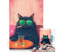 Puzzle da 1000 pezzi per ragazzi, gatto nero e sigaro, gioco rilassante, corsa di velocità manuale, ideale per compleanno e Natale 38x52cm