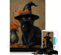Puzzle da 1000 pezzi per ragazzi,gatto nero e strega,con intagli precisi,gioco stimolante per la mente,ideale per rilassarsi,perfetto per il tempo libero a tema natalizio 50x75cm