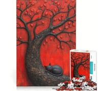 Puzzle da 1000 pezzi per ragazzi: gatto nero giapponese che dorme sotto un albero rosso gioco educativo per divertimento in famiglia regalo per amici e parenti 38x26cm