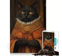 Puzzle da 1000 pezzi per ragazzi Gatto nero in abito regale,disegno dal taglio preciso,gioco per allenare la mente,momento di relax,divertimento per il compleanno 38x52cm