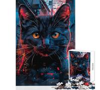 Puzzle da 1000 pezzi per ragazzi gatto nero in un ambiente urbano Gioco divertente antistress giocattolo educativo per rafforzare l'amore tra le coppie (38x52cm)