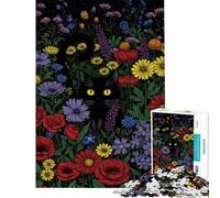 Puzzle da 1000 pezzi per ragazzi gatto nero in un giardino fiorito puzzle per adulti gioco rompicapo difficile regalo per amici e familiari (dimensioni 50x75cm)