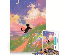 Puzzle da 1000 pezzi per ragazzi Gatto nero in un paesaggio onirico,disegno nitido,gioco cognitivo,regalo per momenti di relax,decorazione natalizia (38x26cm)