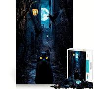 Puzzle da 1000 pezzi per ragazzi Gatto nero in un vicolo spettrale,decorazione per incastri precisi,gioco per esercizi mentali,gioco per il relax,regalo di Natale divertente (38x52cm)