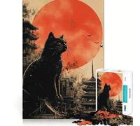 Puzzle da 1000 pezzi per ragazzi,gatto nero,paesaggio urbano giapponese,con incastri lisci,divertente,gioco di logica,regalo,gioco rilassante,arte per il tempo libero natalizio 50x75cm