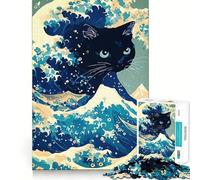 Puzzle da 1000 pezzi per ragazzi,gatto nero,parodia della Grande Onda,vestibilità perfetta,gioco divertente,concentrazione,svago,divertimento,decorazione natalizia da parete (50x75cm)