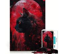 Puzzle da 1000 pezzi per ragazzi,gatto nero sotto la luna di sangue,con incastri lisci,divertente,gioco di logica,regalo,gioco rilassante,arte per il tempo libero natalizio 38x26cm