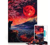 Puzzle da 1000 pezzi per ragazzi Gatto nero sotto la luna rossa,disegno preciso,gioco per allenare la mente,momento di relax,divertimento per il compleanno 38x26cm