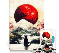Puzzle da 1000 pezzi per ragazzi Gatto nero sotto la luna rossa,disegno ritagliato con precisione,gioco stimolante per la mente,ideale per rilassarsi,perfetto per il tempo libero a tema natalizio