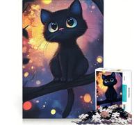 Puzzle da 1000 pezzi per ragazzi: Gatto nero su un ramo, giocattolo educativo, decorazione per la casa, con poster e foglio di curiosità abbinati 50x75cm