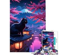 Puzzle da 1000 pezzi per ragazzi Gatto nero su un tetto giapponese gioco rilassante educativo sfida regalo di compleanno analisi e logica (dimensioni 75x50cm)