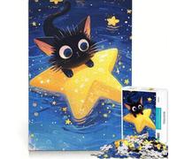 Puzzle da 1000 pezzi per ragazzi, gatto nero su una stella, giocattolo fai-da-te, antistress intellettuale, adatto come decorazione da scrivania 38x26cm