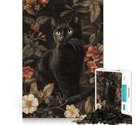 Puzzle da 1000 pezzi per ragazzi gatto nero tra i fiori,disegno preciso,gioco per allenare la mente,momento di relax,divertimento per il compleanno 38x26cm