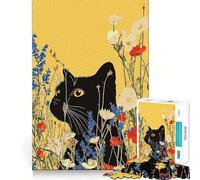 Puzzle da 1000 pezzi per ragazzi,gatto nero tra i fiori,disegno ritagliato con precisione,gioco stimolante per la mente,gioco rilassante,attività artistica per il tempo libero natalizio 38x52cm