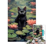 Puzzle da 1000 pezzi per ragazzi gatto nero tra le ninfee gioco educativo sfida gioco per famiglie antistress regalo di compleanno (dimensioni 50x75cm)