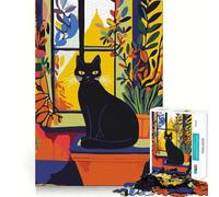 Puzzle da 1000 pezzi per ragazzi,gatto nero vicino alla finestra,bordo preciso,arte,risoluzione di problemi,gioco divertente e accogliente,decorazione natalizia (38x52cm)
