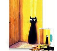 Puzzle da 1000 pezzi per ragazzi,gatto nero vicino alla porta,disegno dai bordi precisi,gioco divertente e accogliente,decorazione natalizia (38x26cm)