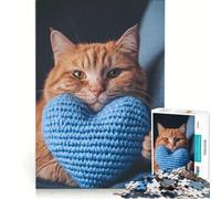 Puzzle da 1000 pezzi per ragazzi, gatto rosso con cuore, gioco educativo, divertente antistress, collezione d'artista, belle arti 38x26cm