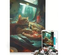 Puzzle da 1000 pezzi per ragazzi: Gatto rosso e pizza gigante, gioco educativo, divertente antistress, collezione d'artista, belle arti 38x26cm