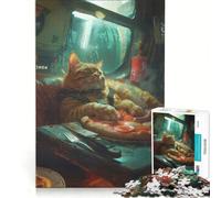 Puzzle da 1000 pezzi per ragazzi: Gatto rosso e pizza gigante, gioco rompicapo, decorazione perfetta, ogni pezzo è unico 38x52cm
