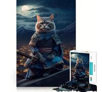 Puzzle da 1000 pezzi per ragazzi Gatto,Samurai,Luna,Gioco di incastri fini,Divertente,Stimolante per la mente,Gioco accogliente,Regalo di compleanno (38x52cm)