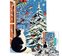Puzzle da 1000 pezzi per ragazzi gatto seduto sul davanzale innevato puzzle per adulti gioco per famiglie decorazione per la casa compleanno (dimensioni 50x75cm)
