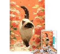 Puzzle da 1000 pezzi per ragazzi Gatto siamese in un roseto Attività divertenti da fare a casa Taglio di precisione Giochi rilassanti per ragazzi dai 14 anni in su Gioco di puzzle offerto (38x52cm)