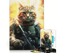 Puzzle da 1000 pezzi per ragazzi,gatto soldato,taglio premium,divertente,concentrazione,gioco divertente,gioco facile,tempo libero,decorazione artistica natalizia (38x52cm)