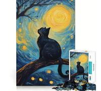 Puzzle da 1000 pezzi per ragazzi,Gatto sotto la luna,design finemente intagliato,gioco di concentrazione,regalo,momento di pace,gioco di Natale,regalo per il tempo libero (38x52cm)