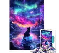 Puzzle da 1000 pezzi per ragazzi gatto sotto l'aurora boreale Puzzle per adulti gioco rilassante taglio di precisione esercizio per la mente (dimensioni 50x75cm)