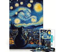 Puzzle da 1000 pezzi per ragazzi Gatto sotto un cielo stellato Gioco di incastro divertente e stimolante per la mente,ideale come regalo di compleanno (50x75cm)