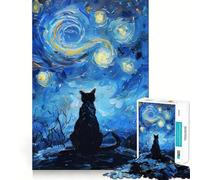 Puzzle da 1000 pezzi per ragazzi,Gatto sotto una notte stellata,Gioco di incastri,divertente e stimolante per la mente,ideale come regalo di compleanno (38x26cm)