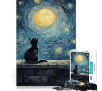 Puzzle da 1000 pezzi per ragazzi,Gatto sotto una notte stellata,Gioco di incastri,divertente e stimolante per la mente,ideale come regalo di compleanno (38x26cm)