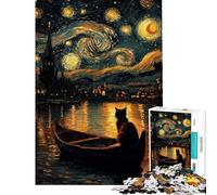 Puzzle da 1000 pezzi per ragazzi gatto sotto una notte stellata puzzle per adulti giocattolo decorativo da parete migliora la memoria compleanni e occasioni speciali (38x52cm)