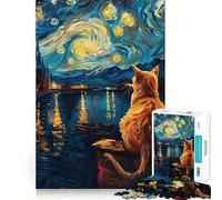 Puzzle da 1000 pezzi per ragazzi,Gatto sotto una notte stellata,Taglio netto,Attività creativa,Esercizio mentale,Divertimento,Relax,Gioco di compleanno (38x52cm)