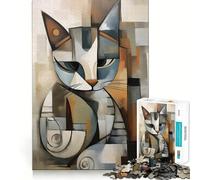 Puzzle da 1000 pezzi per ragazzi,gatto,stile cubista,decorazione con incastri precisi,gioco per esercizi mentali,gioco per il tempo libero,regalo di Natale divertente (38x52cm)