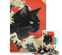 Puzzle da 1000 pezzi per ragazzi,gatto,stile Ukiyo-e,design finemente intagliato,gioco di concentrazione,regalo per momenti di pace,regalo di Natale per il tempo libero (38x26cm)