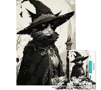 Puzzle da 1000 pezzi per ragazzi Gatto Strega con Bastone nella Foresta Gioco per famiglie Sfida per l'intelligenza Giocattolo avvincente Regalo per Babbo Natale segreto Migliora la memoria (50x75cm)