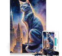 Puzzle da 1000 pezzi per ragazzi gatto su grattacielo,disegno preciso,giocattolo stimolante per la mente,momento di relax,attività per compleanno (38x26cm)