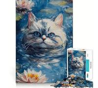 Puzzle da 1000 pezzi per ragazzi Gatto tra le ninfee,disegno dai bordi precisi,gioco divertente e rilassante per allenare la mente,regalo di compleanno (38x52cm)