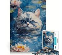 Puzzle da 1000 pezzi per ragazzi Gatto tra le ninfee,taglio preciso,arte,concentrazione,gioco divertente,relax,regalo di compleanno (50x75cm)