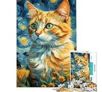 Puzzle da 1000 pezzi per ragazzi gatto Van Gogh puzzle per adulti gioco pratico sfida impegnativa ideale come regalo per tutta la famiglia (dimensioni 50x75cm)