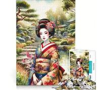 Puzzle da 1000 pezzi per ragazzi: Geisha in un giardino giapponese, gioco rompicapo, decorazione perfetta, ogni pezzo è unico 38x52cm