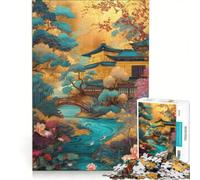 Puzzle da 1000 pezzi per ragazzi: Giardino giapponese con tempio e fiori, gioco impossibile, allena la mente e la mano, regalo di compleanno, regalo 50x75cm
