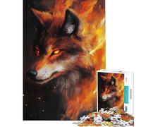 Puzzle da 1000 pezzi per ragazzi gioco educativo "Lo sguardo del lupo infuocato" rompicapo regalo educativo per compleanni (dimensioni 38x52cm)