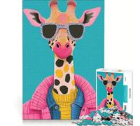 Puzzle da 1000 pezzi per ragazzi, giraffa con occhiali da sole, stampa artistica di moda animale, giochi educativi, corsa a tempo, collezione d'artista, belle arti 38x52cm