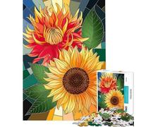 Puzzle da 1000 pezzi per ragazzi Girasole vibrante e Dalia in vetro colorato Puzzle Giochi per famiglie Divertimento in famiglia Offerta Regalo per tutta la famiglia (Dimensioni 38x52cm)