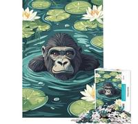 Puzzle da 1000 pezzi per ragazzi Gorilla nell'acqua con ninfee Gioco per famiglie sfida per l'intelligenza giocattolo avvincente regalo per il Secret Santa migliora la memoria (dimensioni 38x26cm)