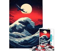 Puzzle da 1000 pezzi per ragazzi Grande Onda di Kanagawa Cielo Rosso Puzzle per adulti gioco pratico che migliora la memoria compleanno e Natale (dimensioni 38x26cm)